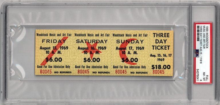 1969 Woodstock Music Art Fair FESTIVAL RARE-PSA NM-MT 8-3 Day $18 Advance Ticket