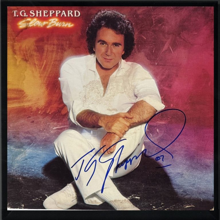 T.G. Sheppard signed 1981 Slow Burn Album Cover/LP/Vinyl Record Framed- JSA COA