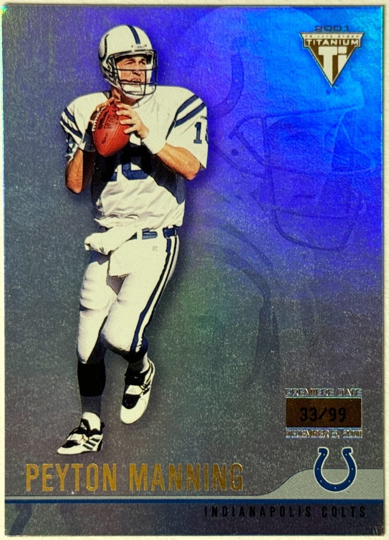 Peyton Manning 2001 Pacific Private Stock Titanium Premiere Date Card /99 #55