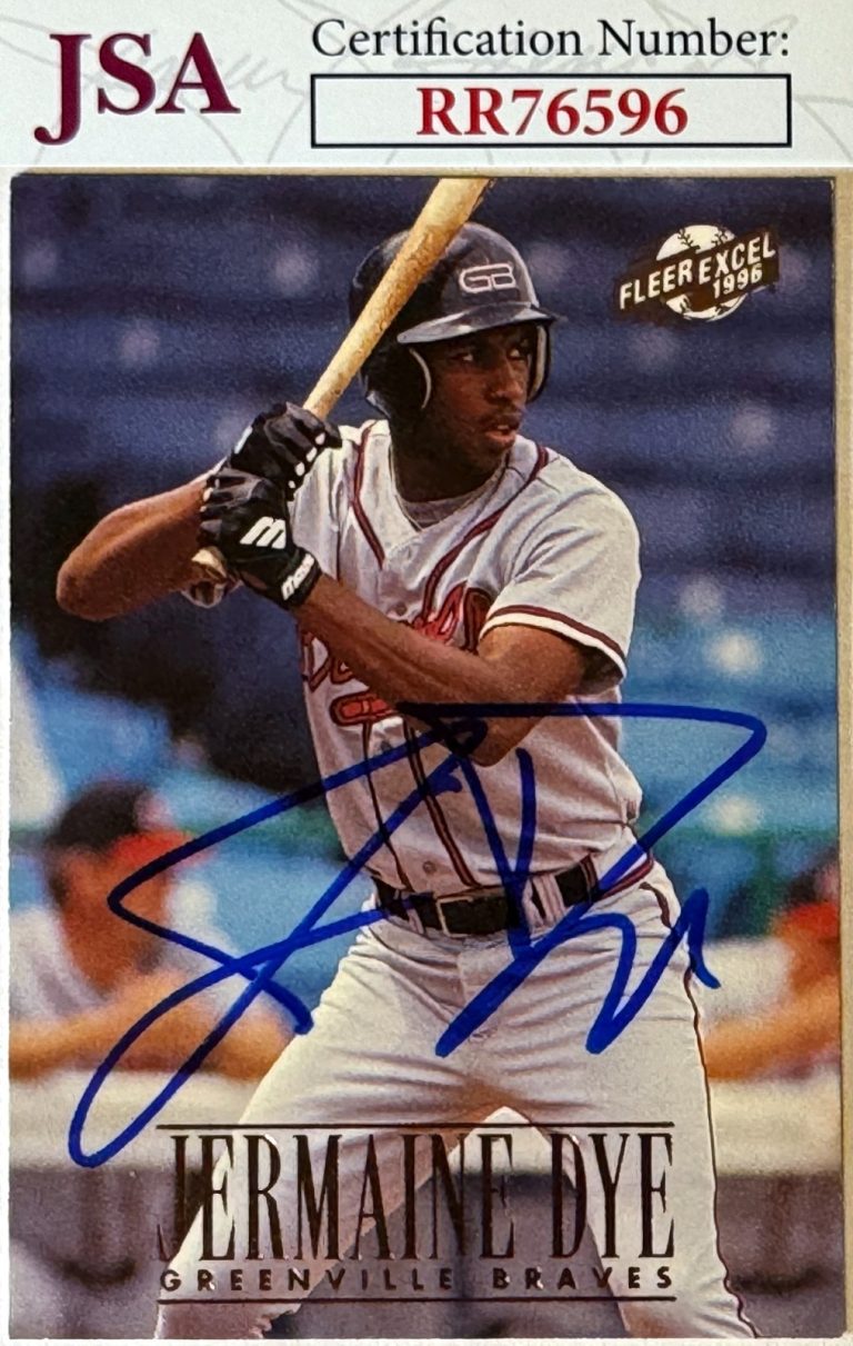 Jermaine Dye signed 1996 Fleer Excel Rookie On Card Auto (RC) #124- JSA (Braves)