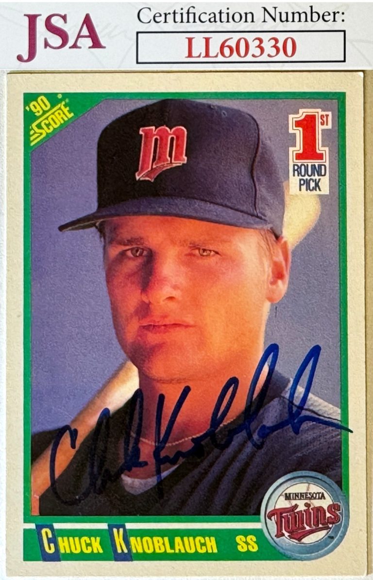 Chuck Knoblauch signed 1990 Score Rookie Baseball On Card Auto #672 TWINS - JSA