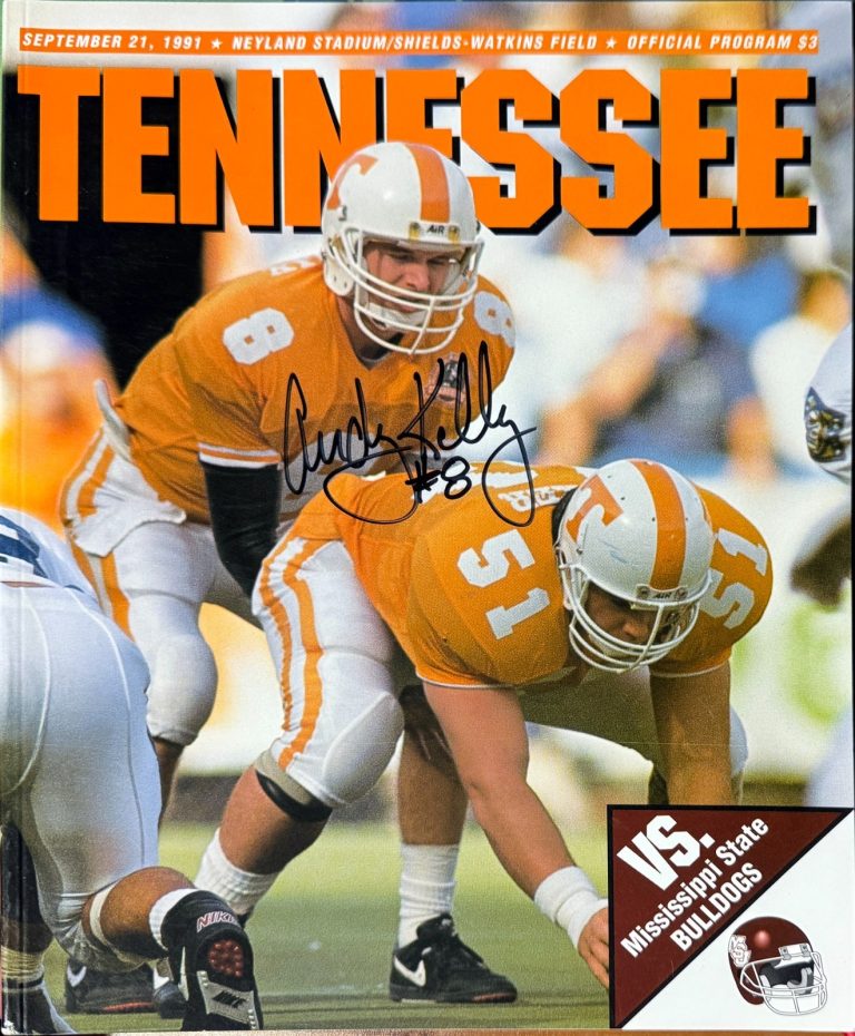 Andy Kelly signed Tennessee Volunteers 9/21/1991 Full NCAA Football Program- COA