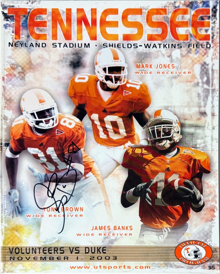 Tony Brown signed Tennessee Volunteers 11/1/2003 Full NCAA Football Program- COA