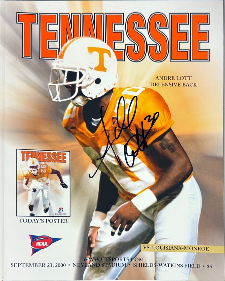 Andre Lott signed Tennessee Volunteers 9/23/2000 Full NCAA Football Program- COA