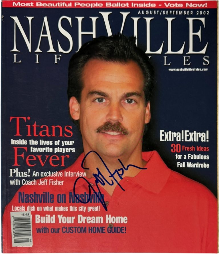 Jeff Fisher signed Nashville Lifestyles Full Magazine Aug/Sept 2002 Titans - COA
