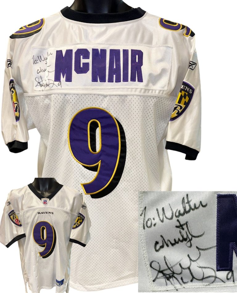 Steve McNair signed Ravens Reebok NFL Authentic Jersey To Walter/Cheryl -Beckett