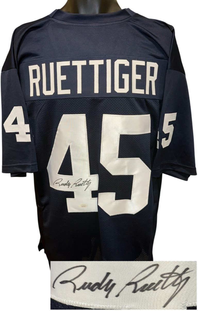 Rudy Ruettiger signed Notre Dame Navy Custom Stitched College FB Jersey XL - JSA