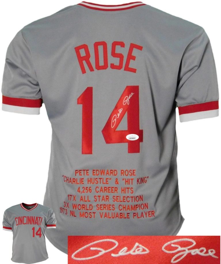 Pete Rose signed Cincinnati Custom Stitched TB Embroidered Stat Jersey XL - JSA