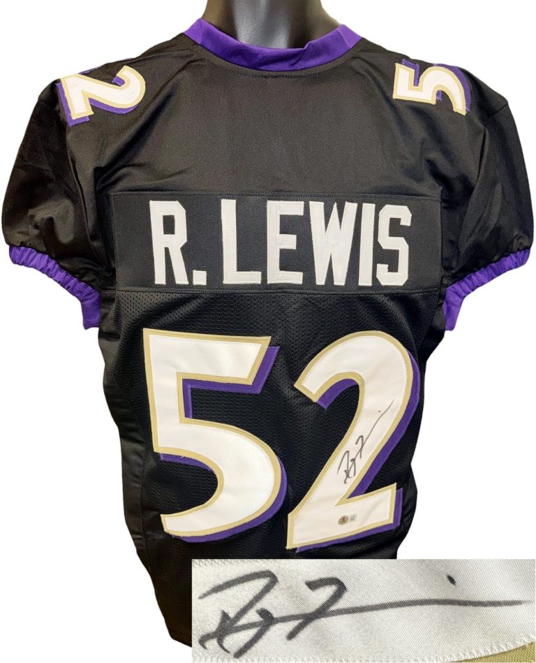 Ray Lewis signed Baltimore Black Custom Stitched Pro Style FB Jersey XL- BAS