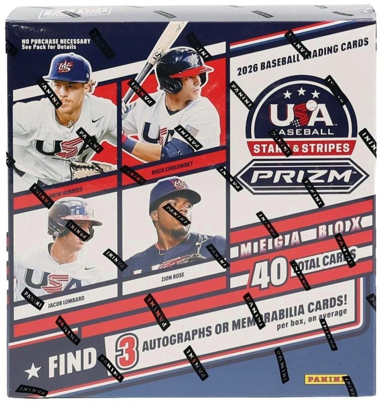 2026 Panini Prizm USA Stars & Stripes Baseball Mega Box-10PK/4CPP/40CPB - NEW