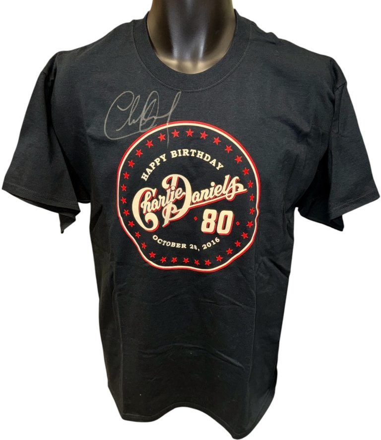 Charlie Daniels signed Happy 80th Birthday Black T-Shirt- Size Large -  COA/NEW