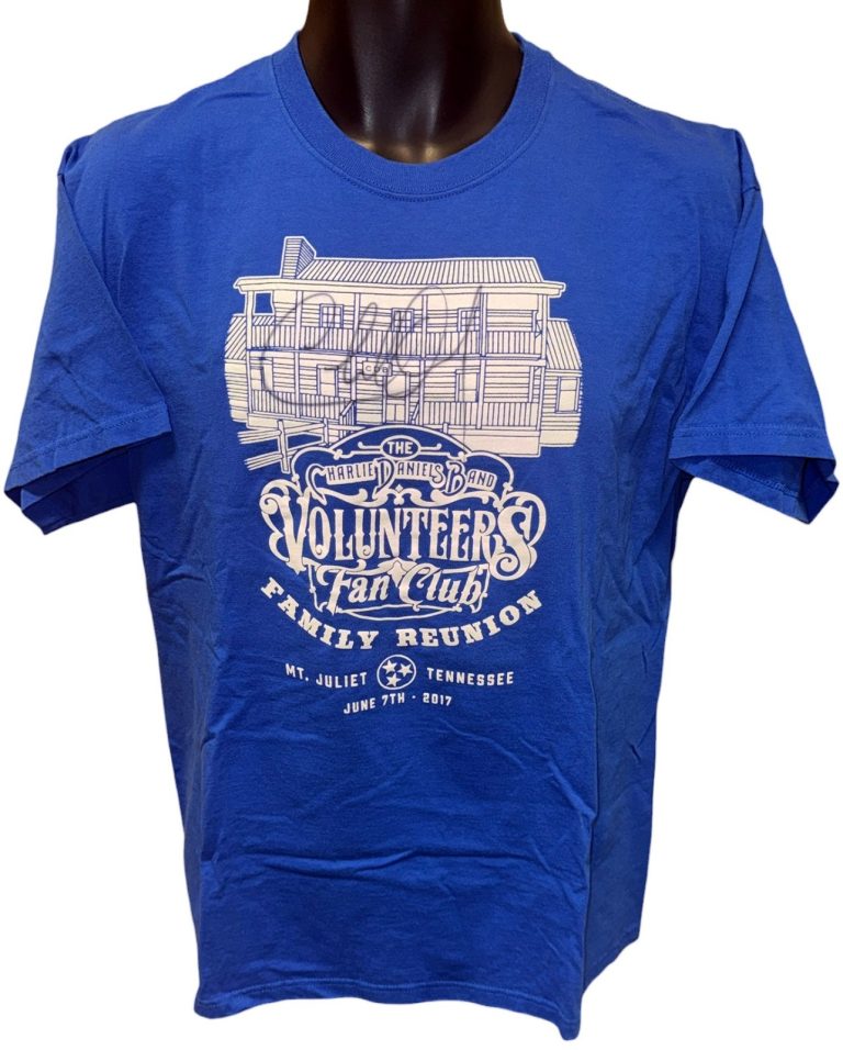 Charlie Daniels signed 2017 CDB Fan Club Blue T-Shirt- Size Large -  COA/NEW
