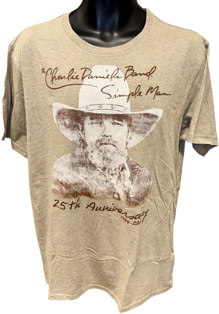 The Charlie Daniels Band Simple Man 25th Anniversary Official Cream T-Shirt- New