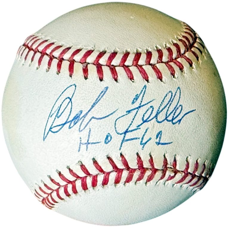 Bob Feller signed OFC Rawlings ROAL American League Baseball HOF tone spots -COA