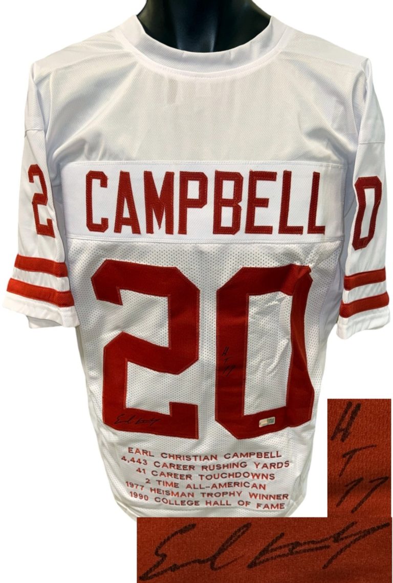 Earl Campbell signed Texas Custom Stitched College STAT Jersey w/  HT77 XL -COA