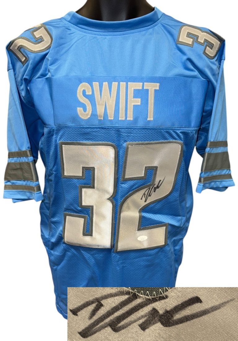 D'Andre Swift signed Detroit Blue Custom Stitched Pro Style FB Jersey XL - JSA