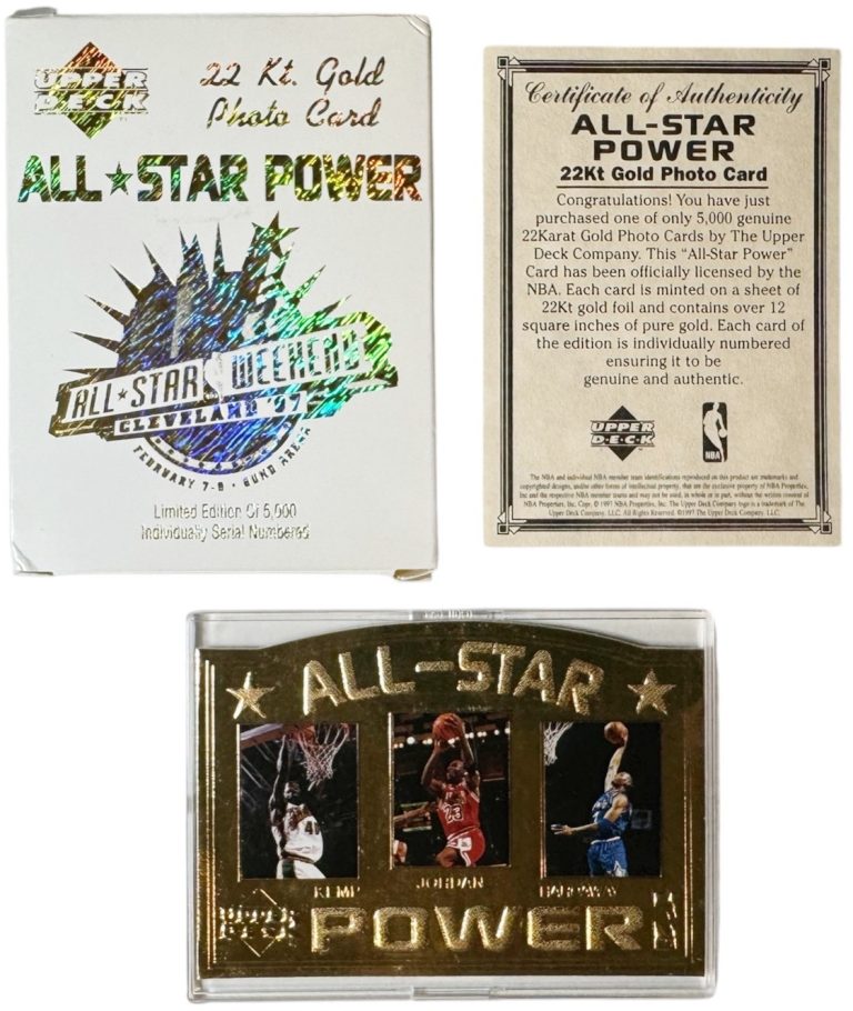 Michael Jordan 1997 Upper Deck 22KT Gold All-Star Power Card /5000 - COA (Bulls)