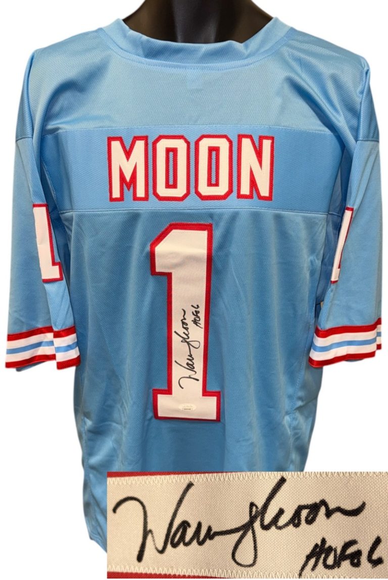 Warren Moon signed Houston Blue Custom Stitched Pro Style Jersey HOF 06 XL- JSA