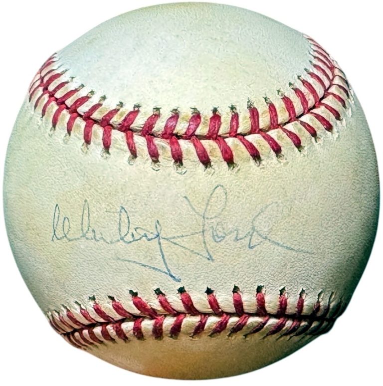 Whitey Ford signed Rawlings ROAL American League Baseball imperfect-Steiner Holo