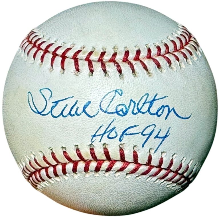 Steve Carlton signed Official Rawlings Major League Baseball HOF 94 toned- COA