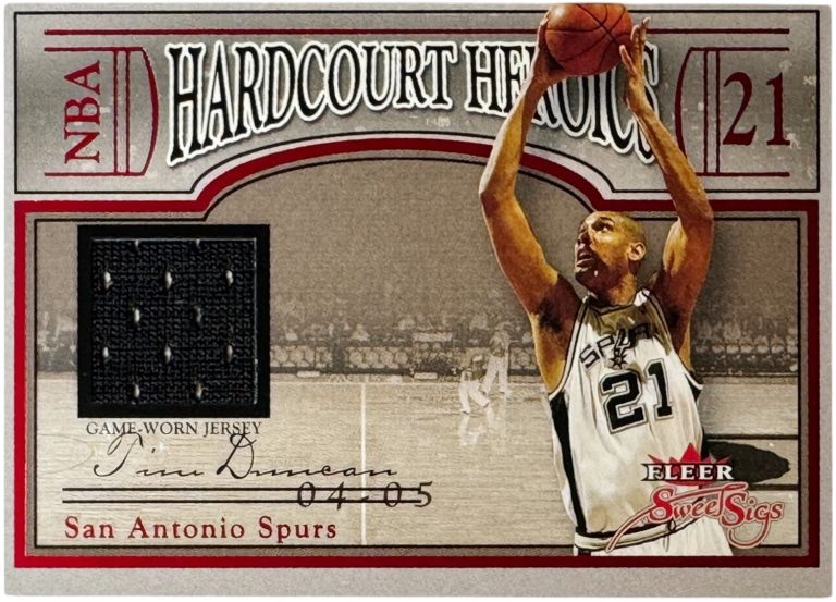 Tim Duncan 2004-05 Fleer Sweet Sigs Hardcourt Heroic Game-Worn Card #HH-TD SPURS