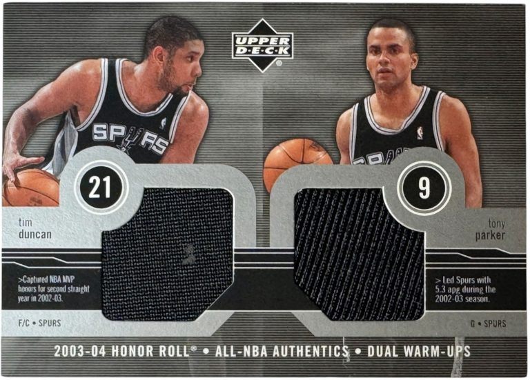 Tim Duncan/Tony Parker 2003-04 Upper Deck All-NBA Authentics Warm Ups Card TD/TP