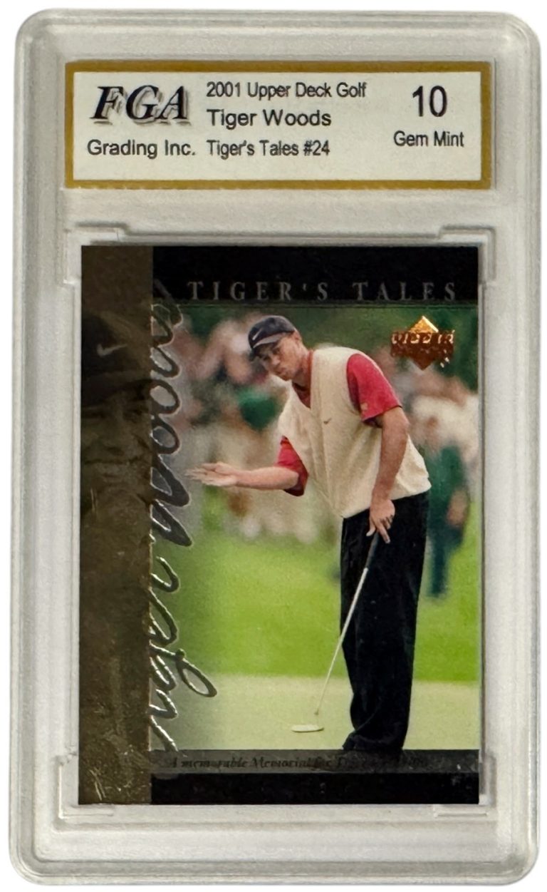 Tiger Woods 2001 Upper Deck Tiger's Tales Rookie Card #TT24-FGA Graded 10 Gem MT