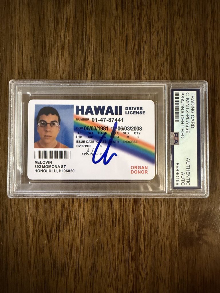 ‘Christopher Mintz-Plasse’ Signed Mclovin Fake ID License Superbad PSA Slab