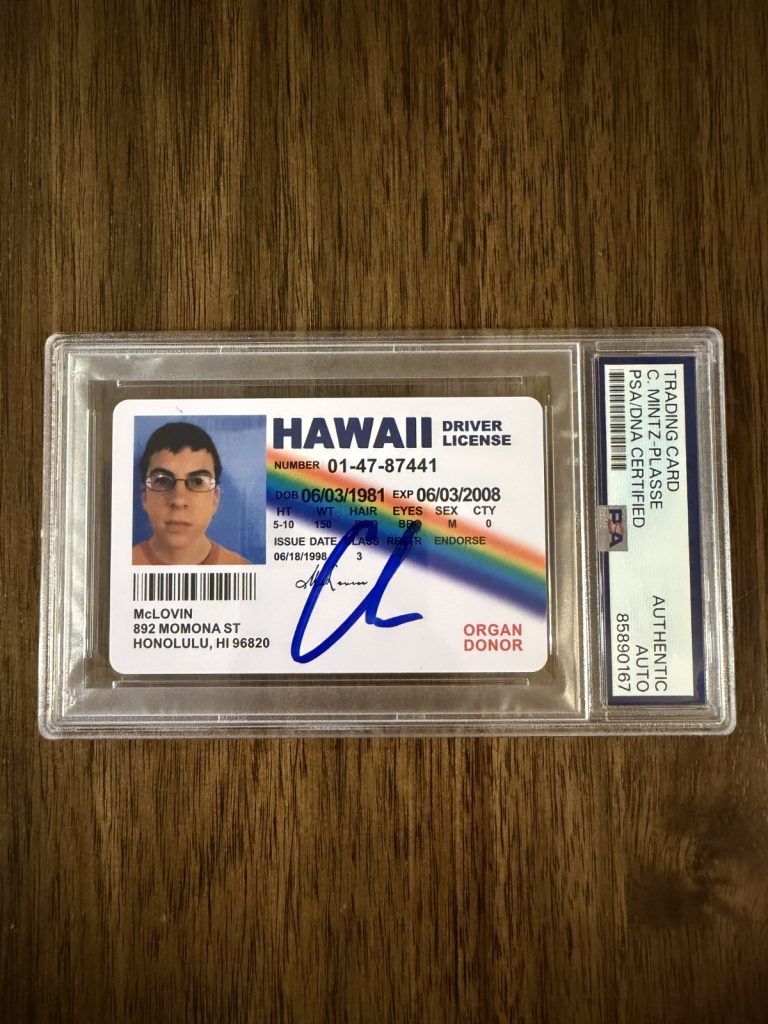 ‘Christopher Mintz-Plasse’ Signed Mclovin Fake ID License Superbad PSA Slab