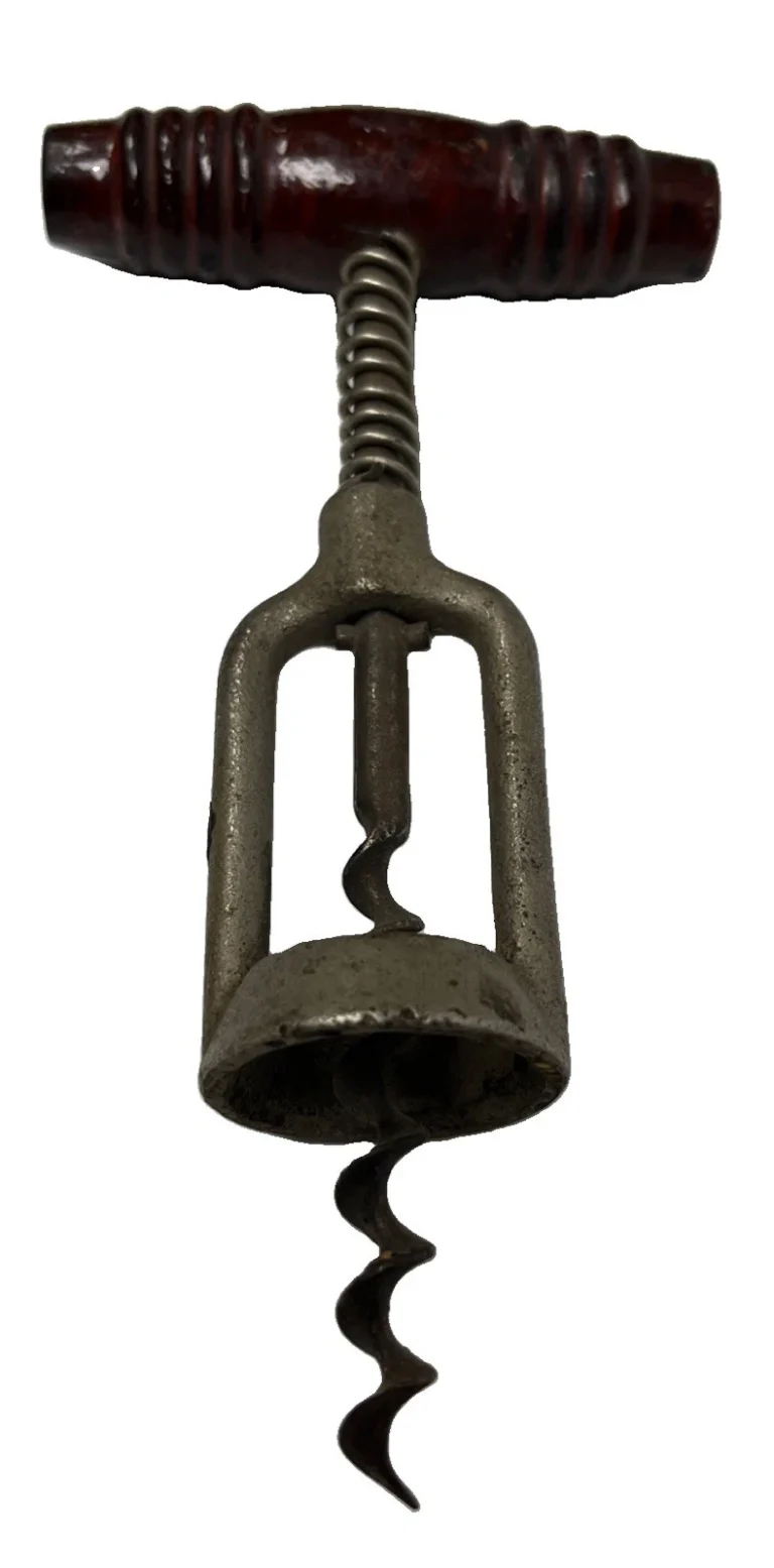 VINTAGE WOOD HANDLE 7” CORKSCREW WINE BOTTLE OPENER B15