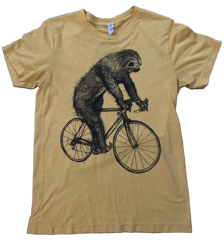 Women's Size Med Bella Canvas Sloth On A Cycle Yellow Shirt