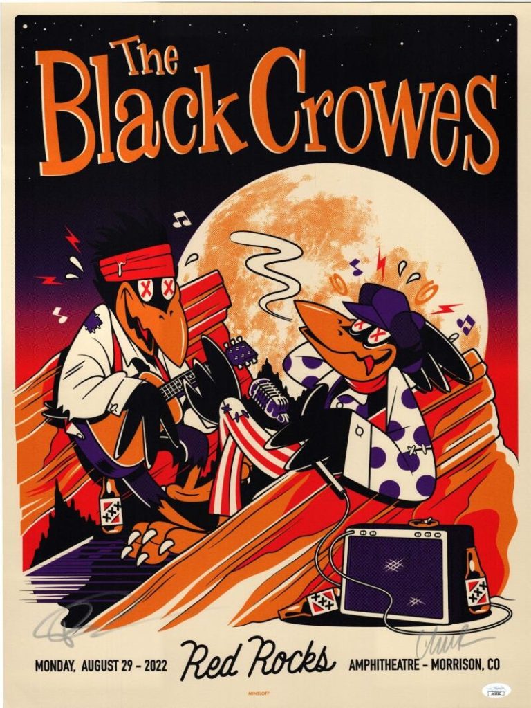 Black Crowes Dual Signed Autograph 18x24 Concert Tour Poster Red Rocks JSA COA A