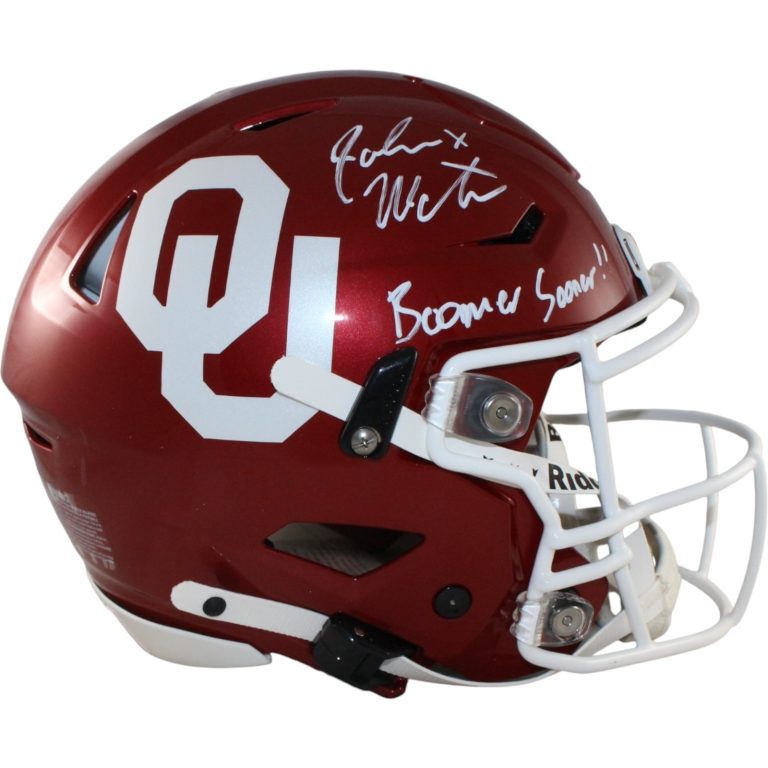 John Mateer Autographed Oklahoma Sooners Speedflex Helmet Boom Beckett WIT 58315