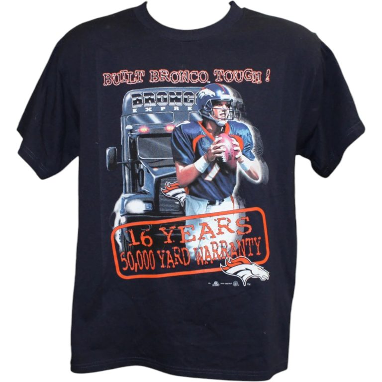 Denver Broncos Built Bronco Tough Shirt John Elway Blue Size XL 58380