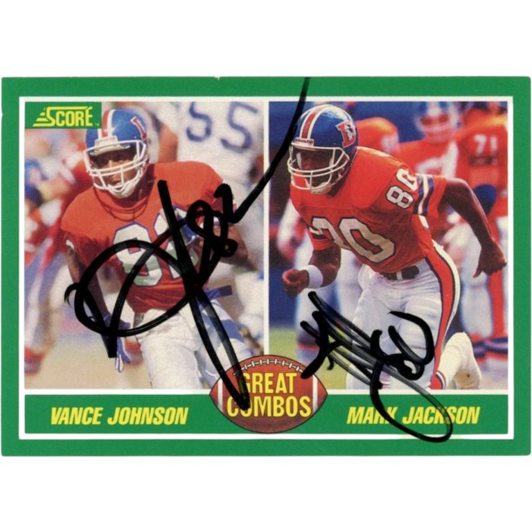 Mark Jackson Vance Johnson Autographed Denver Broncos Trading Card Beckett 58355