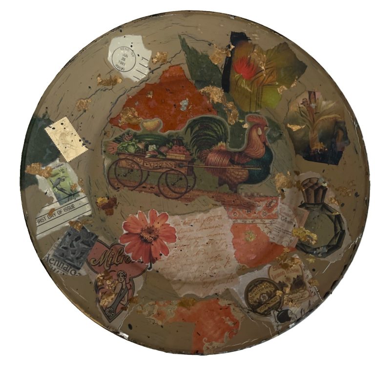Rooster Glass Plate Reverse Decoupage Multicolor 13