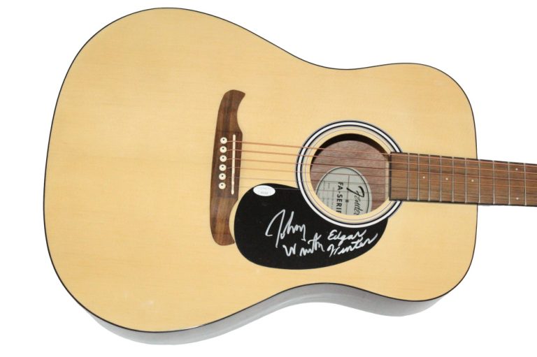 Edgar Winter & Johnny Winter Signed Autograph Fender Acoustic Guitar w/ JSA COA