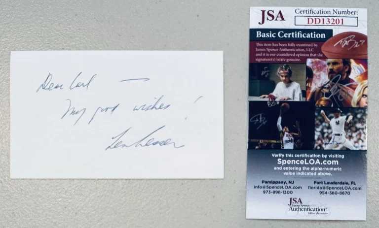 Len Lesser Signed Autographed 3x5 Card JSA Certified Seinfeld 2
