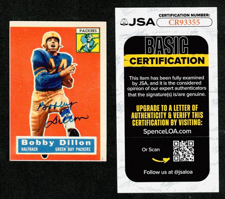 Bobby Dillon Signed Autographed 1956 Topps Card #103 JSA Cert Packers