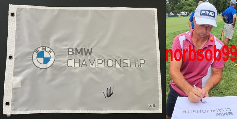 VIKTOR HOVLAND SIGNED 2023 BMW CHAMPIONSHIP FLAG w/EXACT PROOF & BECKETT COA