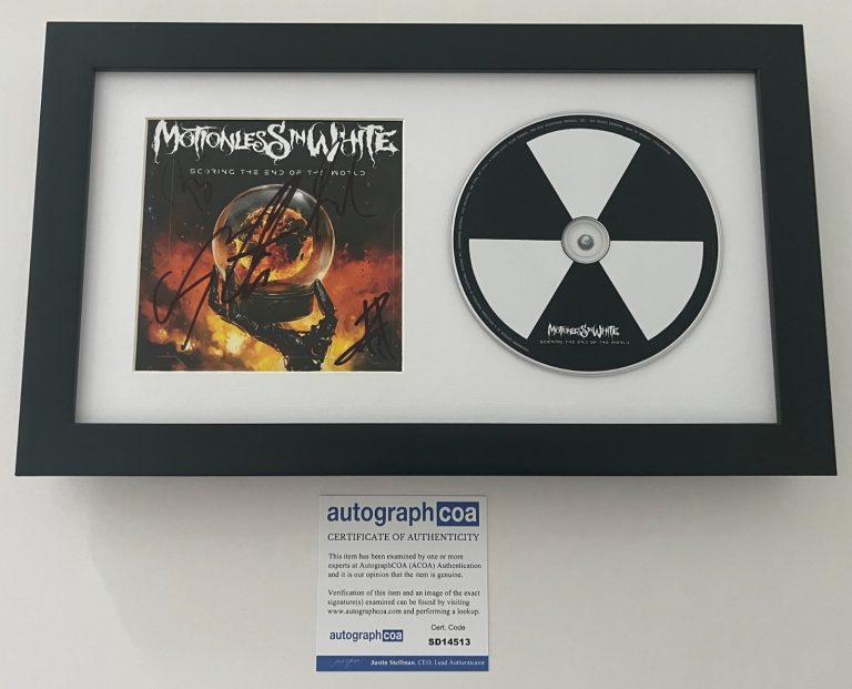 MOTIONLESS IN WHITE SIGNED SCORING THE END OF THE WORLD FRAMED CD AUTOGRAPH COA