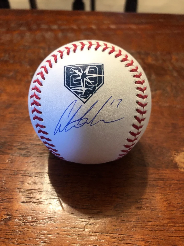 Austin Meadows Signed Tampa Bay Rays 20th Anniversary Baseball Beckett BAS Coa
