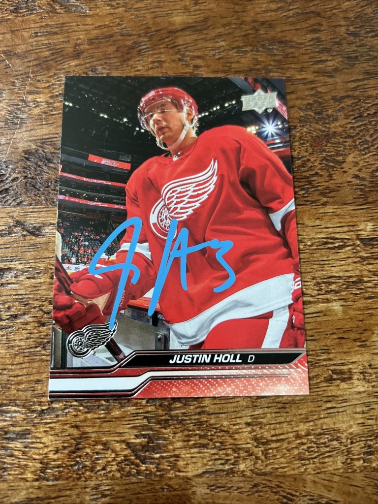 Justin Holl IP Signed 2023-24 Upper Deck Card Red Wings Autographed
