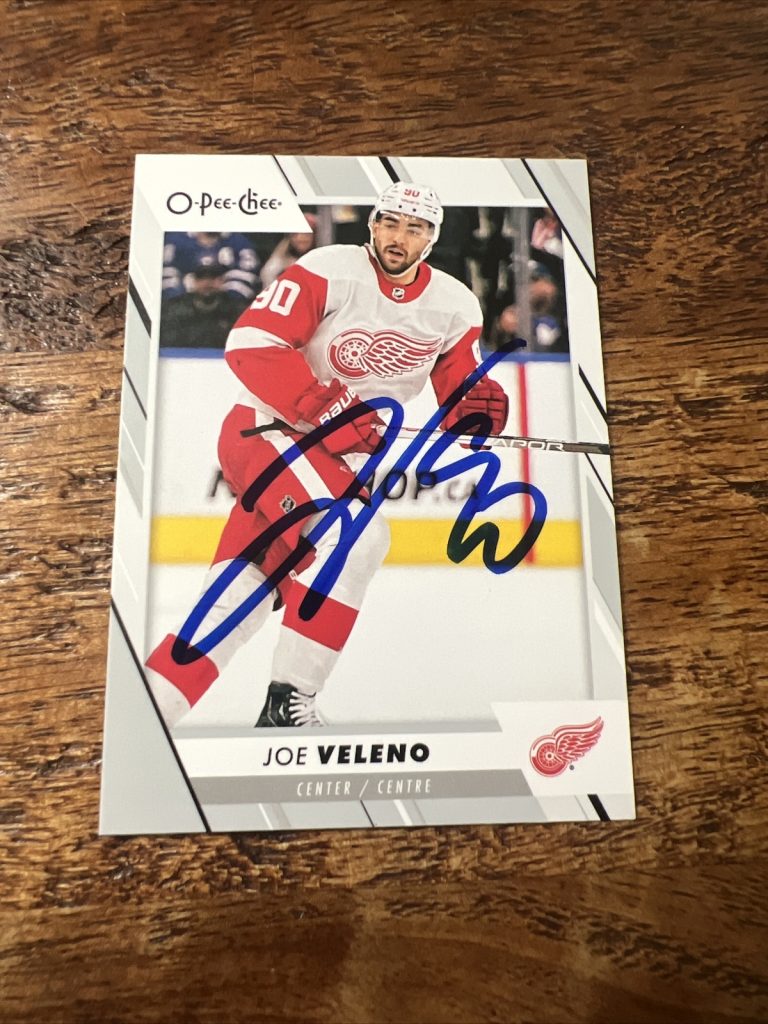 Joe Veleno IP Signed 2023-24 O-Pee-Chee Card Red Wings Autographed