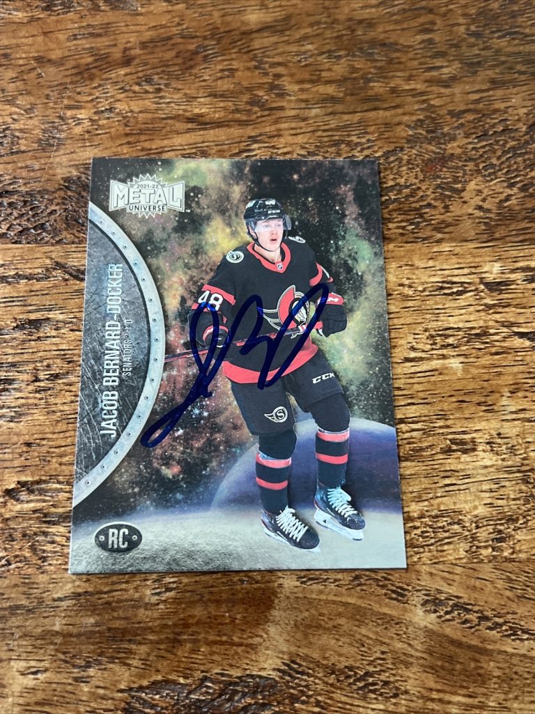 Jacob Bernard-Docker IP Signed 2021-22 SkyBox Metal Universe RC Card Senators