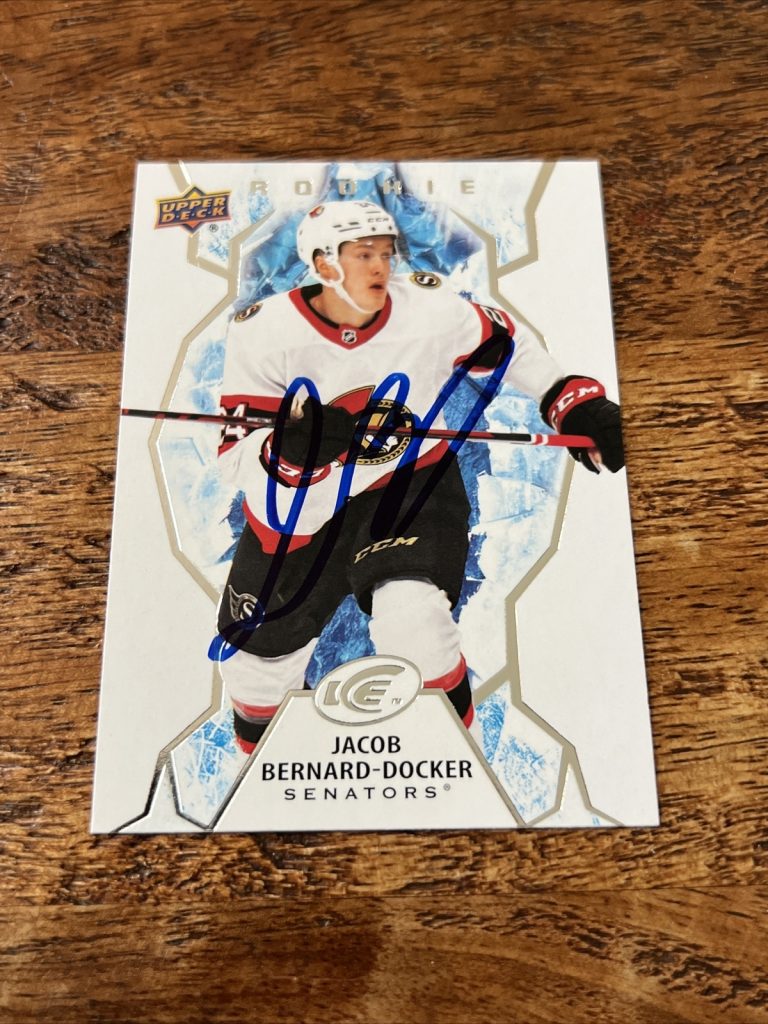 Jacob Bernard-Docker IP Signed 2021-22 Upper Deck ICE Rookie Card Senators Auto