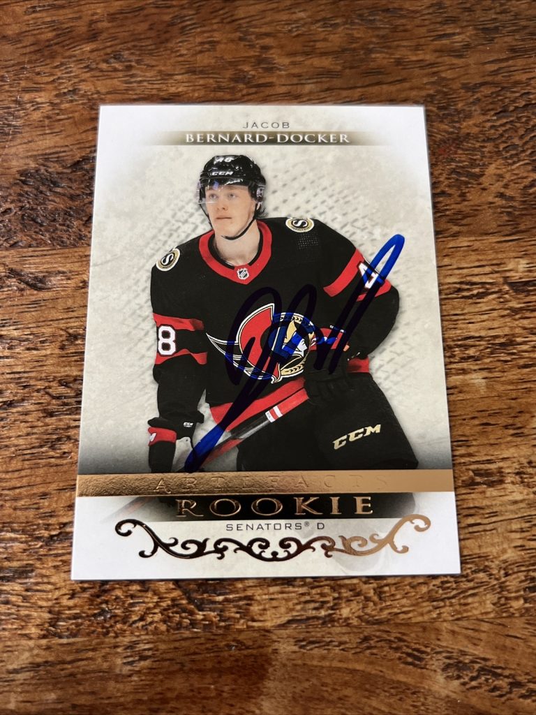 Jacob Bernard-Docker IP Signed 2021-22 Upper Deck Artifacts RC Card Senators