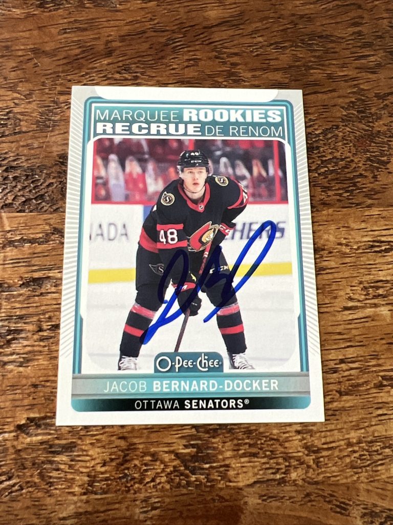 JACOB BERNARD-DOCKER IP Signed 2021-22 O-Pee-Chee Marquee Rookie Card Senators