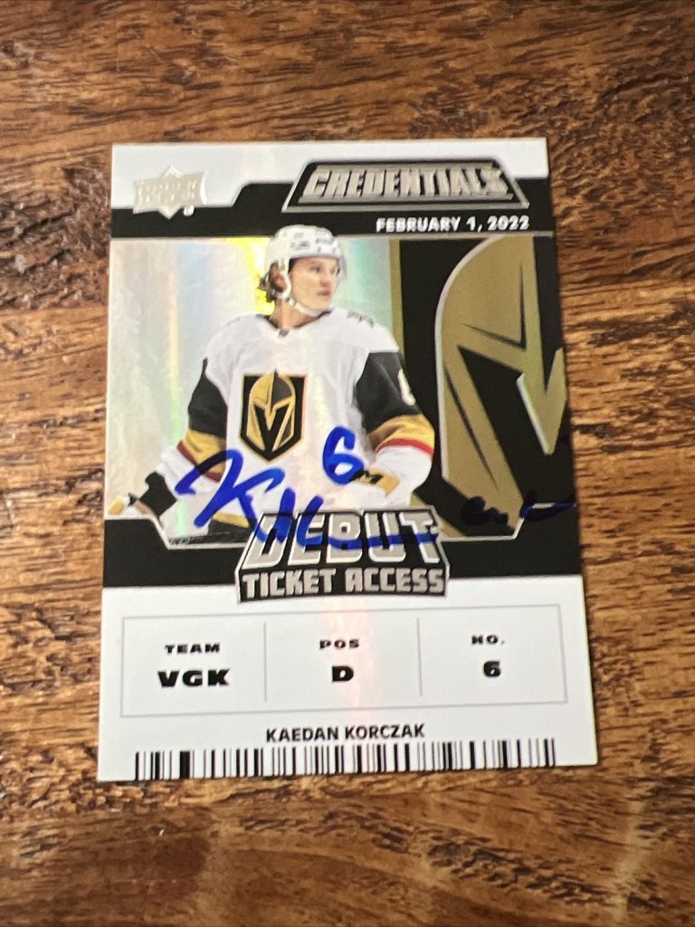 Kaedan Korczak IP Signed 2022-23 UD Credentials Card Golden Knights Autographed