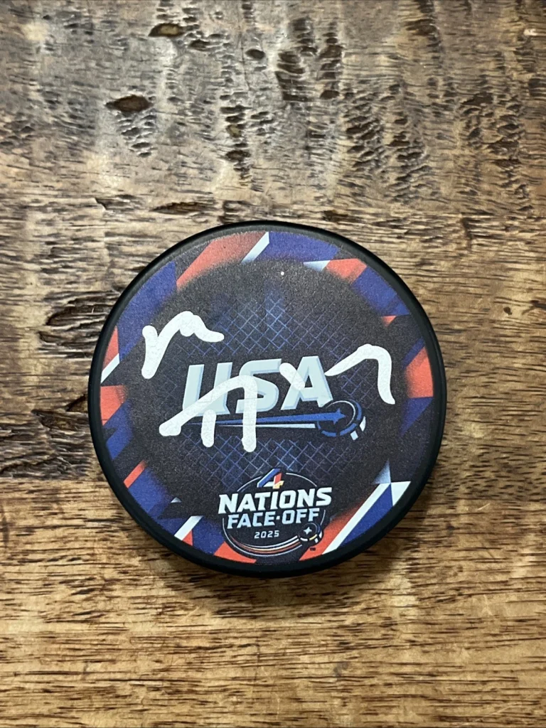 Matthew Tkachuk Signed USA 4 Nations Puck JSA Coa Autographed Panthers